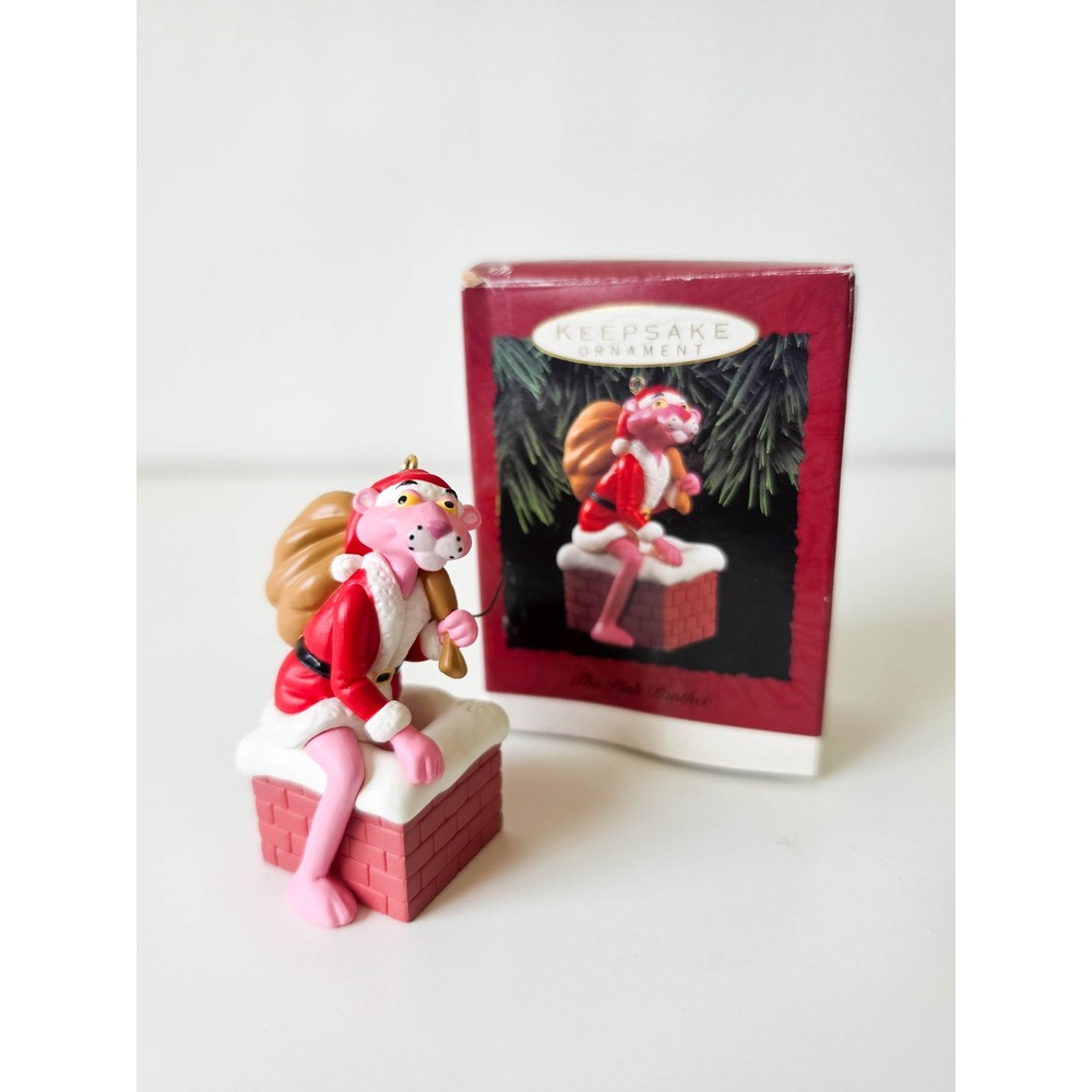 Vintage 1993 Hallmark Keepsake Pink Panther Santa on Chimney Christmas Ornament